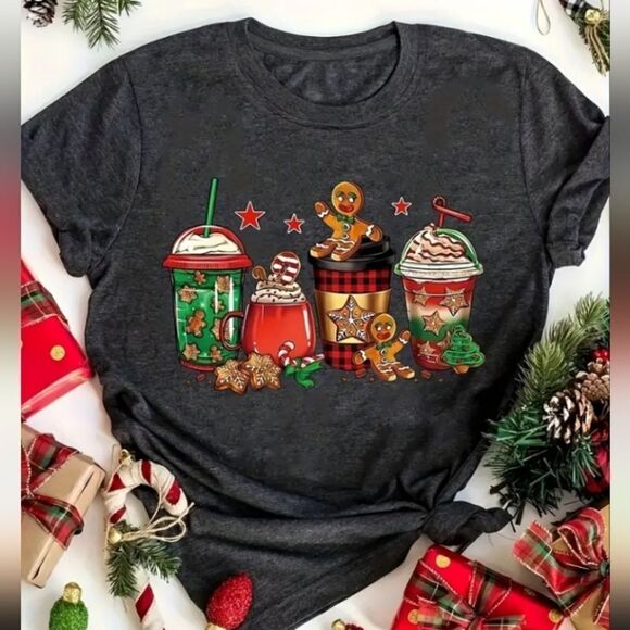Christmas Gingerbread Drinks TShirt - Picture 1 of 3
